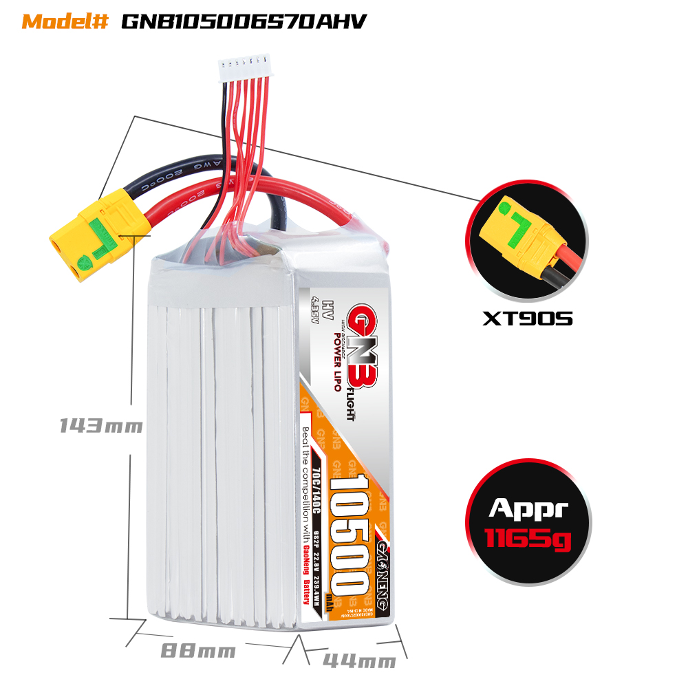 GAONENG GNB 6S 22.8V HV 10500mAh 70C RC LiPo Battery XT90S