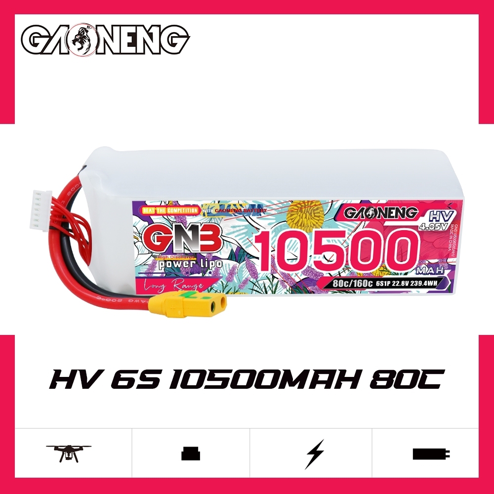 GAONENG GNB 6S 22.8V HV 10500mAh 80C RC LiPo Battery XT90S