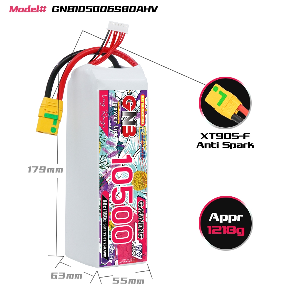 GAONENG GNB 6S 22.8V HV 10500mAh 80C RC LiPo Battery XT90S