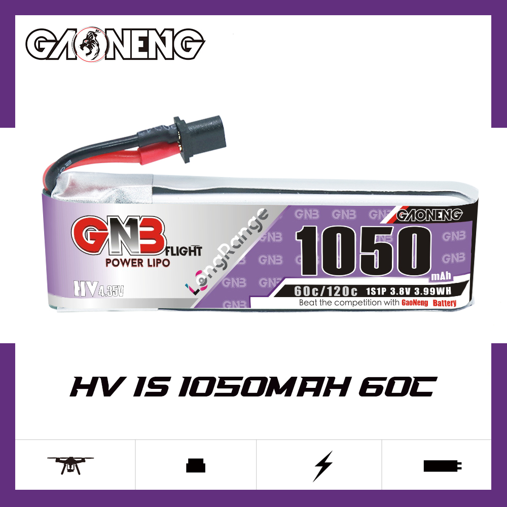 GAONENG GNB LiHV 1S 3.8V 1050mAh 60C A30 Cabled LiPo Battery Long Range