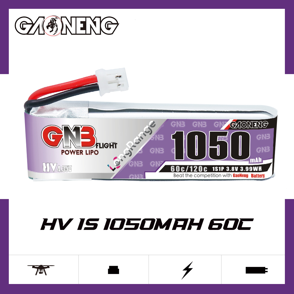 GAONENG GNB LiHV 1S 3.8V 1050mAh 60C PH2.0 Cabled LiPo Battery Long Range