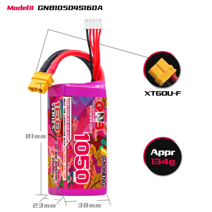 GAONENG GNB 4S 14.8V 1050mAh 160C XT60 LiPo Battery