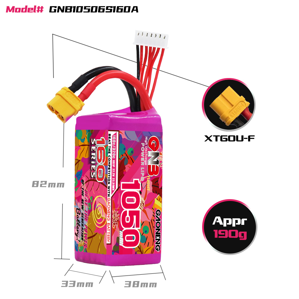 GAONENG GNB 6S 22.2V 1050mAh 160C XT60 LiPo Battery