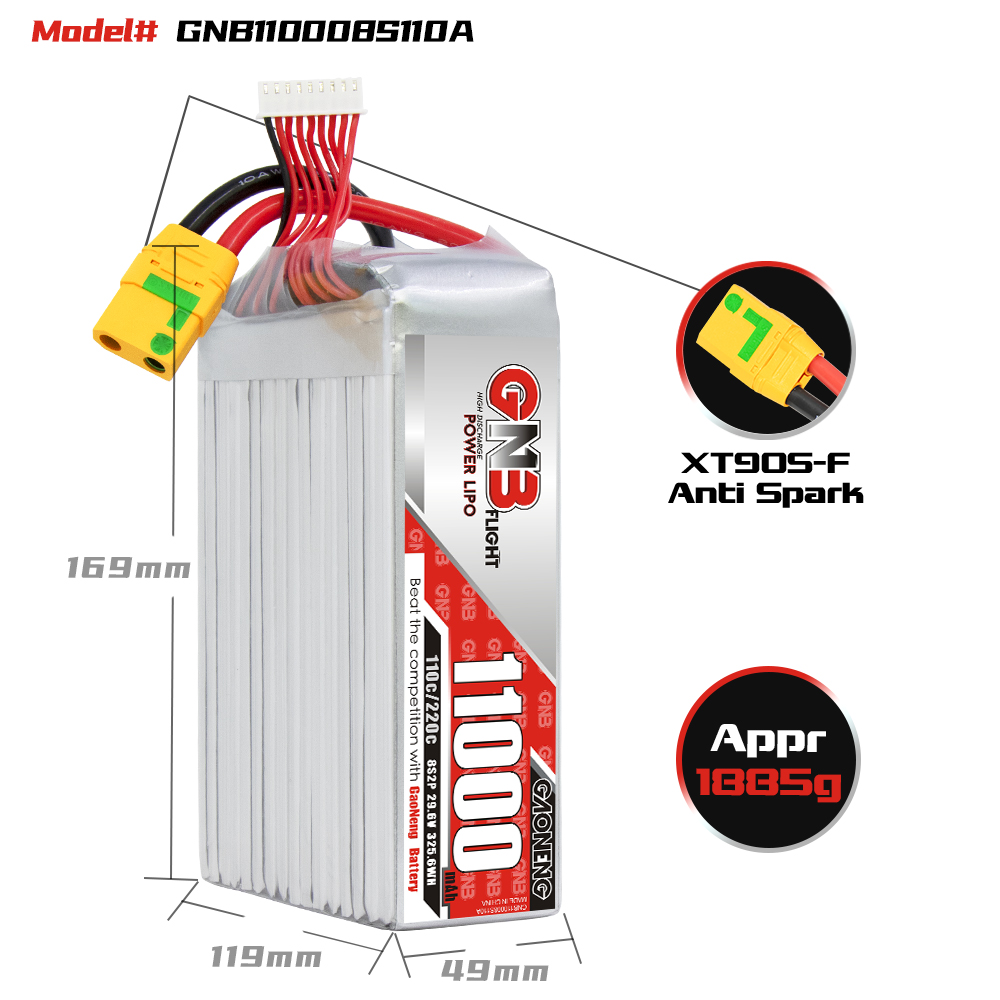 GAONENG GNB 8S2P 29.6V 11000mAh 110C LiPo Battery XT90S
