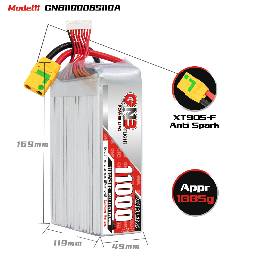 GAONENG GNB 8S2P 29.6V 11000mAh 110C LiPo Battery XT90S