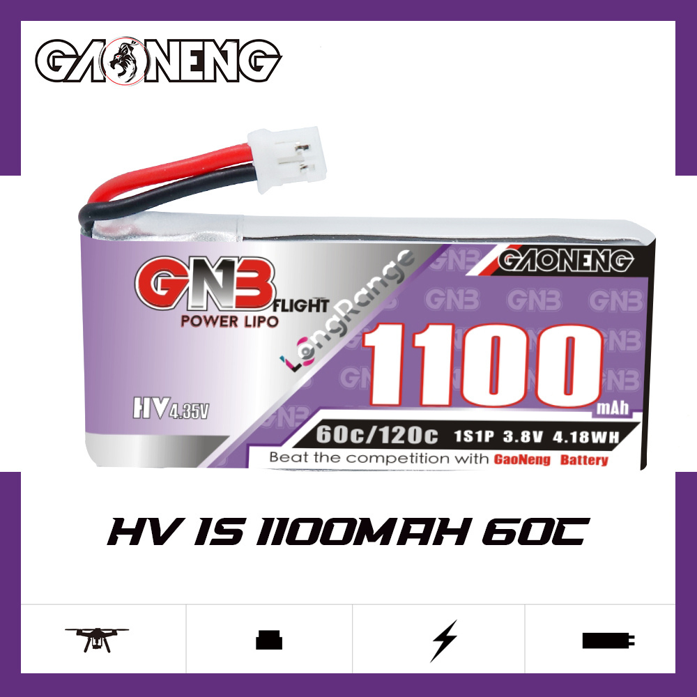 GAONENG GNB LiHV 1S 3.8V 1100mAh 60C PH2.0 Cabled LiPo Battery Long Range