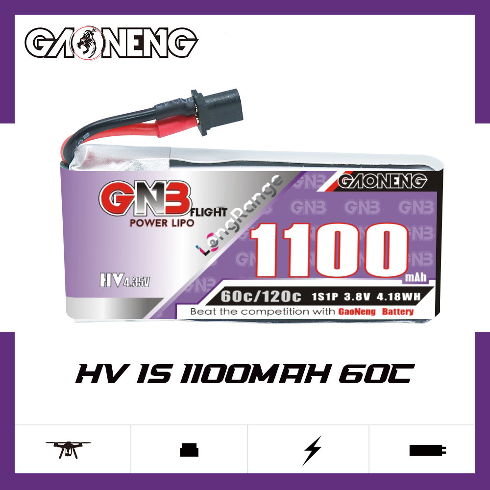 GAONENG GNB LiHV 1S 3.8V 1100mAh 60C A30 Cabled LiPo Battery Long Range