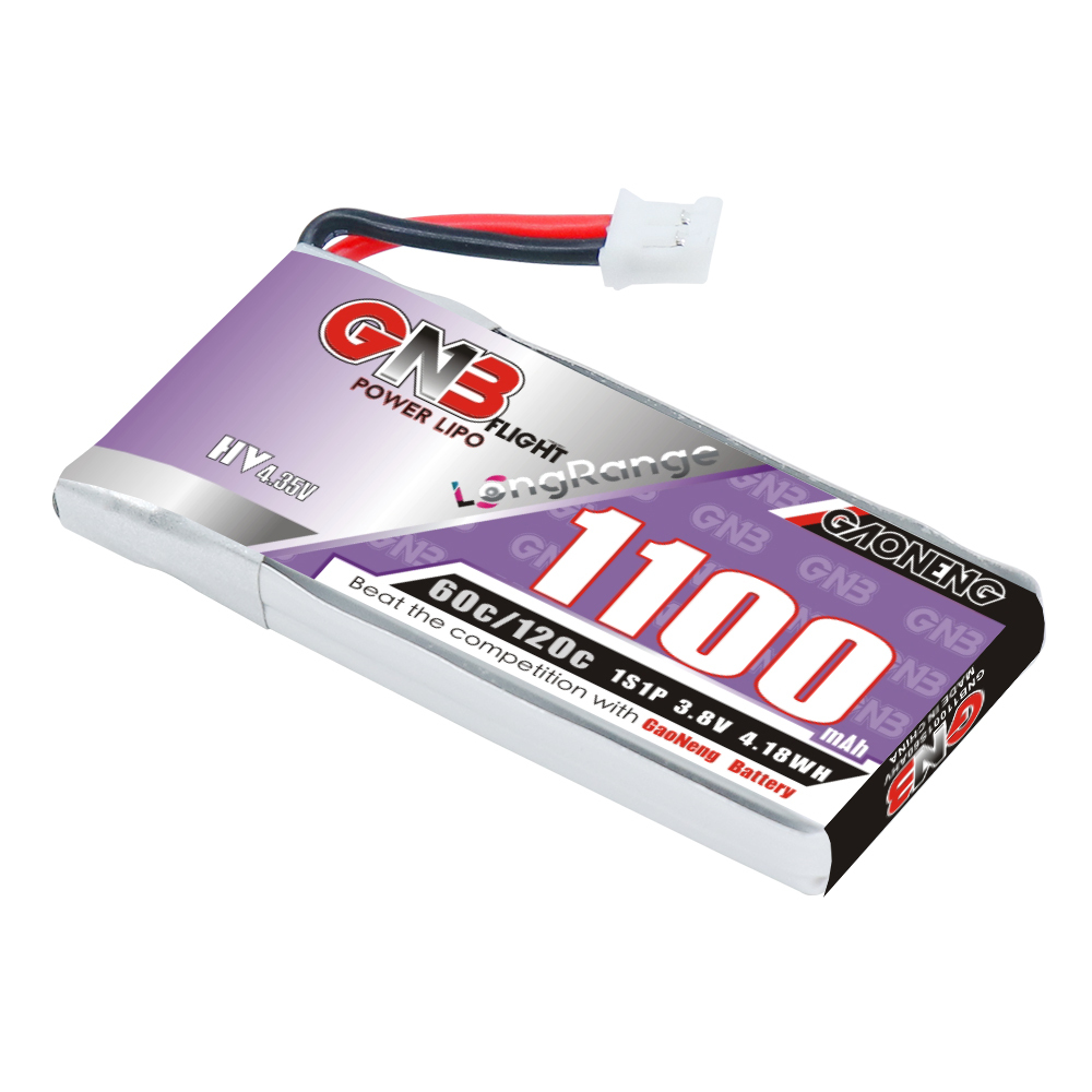 GAONENG GNB LiHV 1S 3.8V 1100mAh 60C PH2.0 Cabled LiPo Battery Long Range