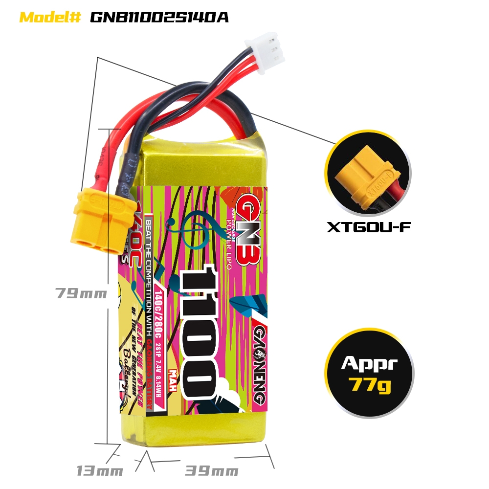 GAONENG GNB 2S 7.4V 1100mAh 140C XT60 LiPo Battery