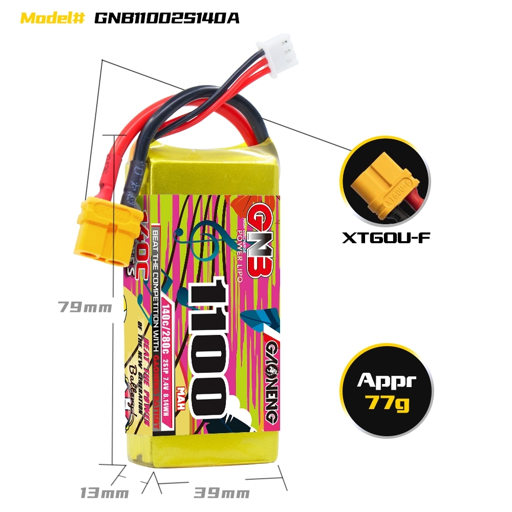 GAONENG GNB 2S 7.4V 1100mAh 140C XT60 LiPo Battery