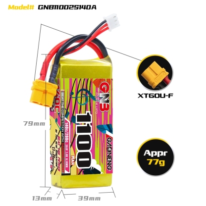 GAONENG GNB 2S 7.4V 1100mAh 140C XT60 LiPo Battery