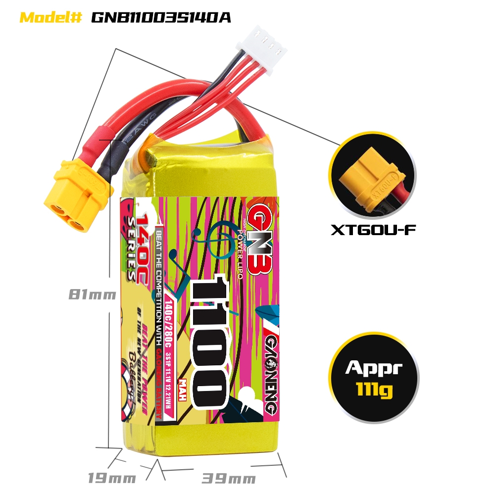 GAONENG GNB 3S 11.1V 1100mAh 140C XT60 LiPo Battery