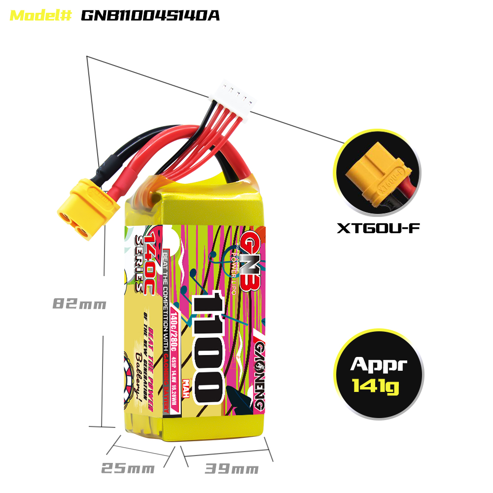GAONENG GNB 4S 14.8V 1100mAh 140C XT60 LiPo Battery