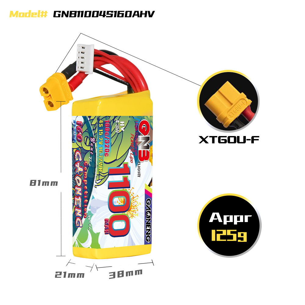 GAONENG GNB LiHV 4S 15.2V 1100mAh 160C XT60 LiPo Battery