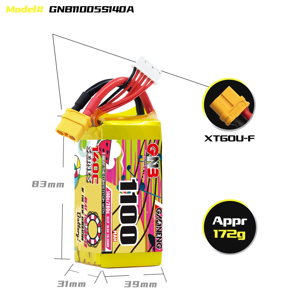 GAONENG GNB 5S 18.5V 1100mAh 140C XT60 RC LiPo Battery FPV