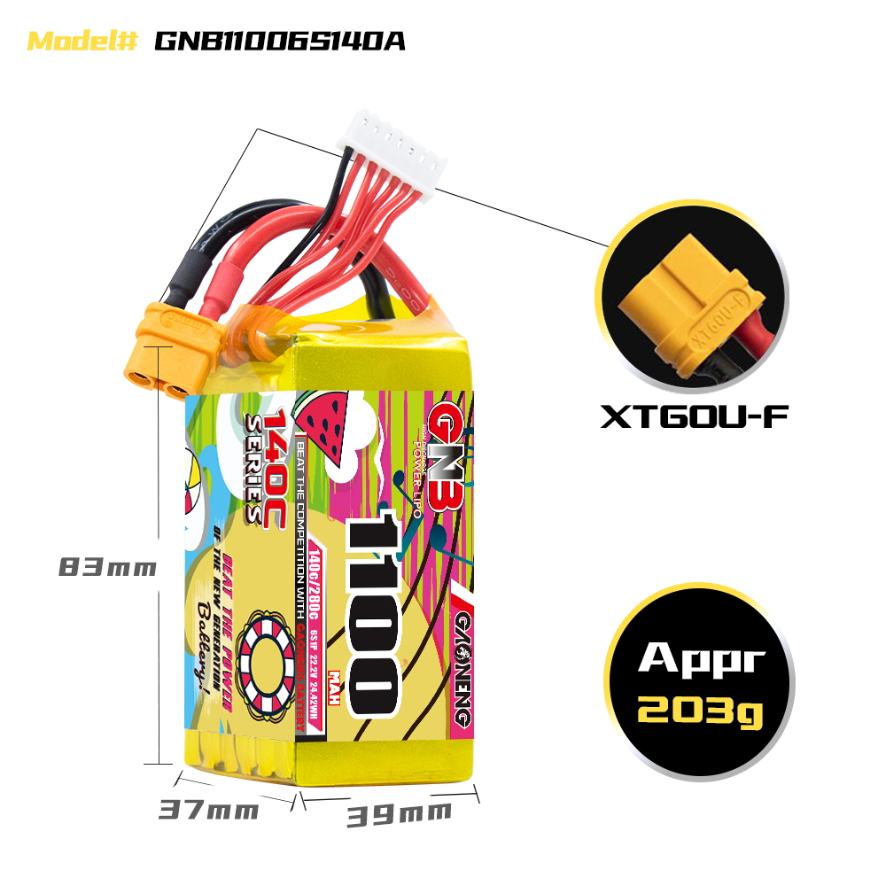 GAONENG GNB 6S 22.2V 1100mAh 140C XT60 LiPo Battery
