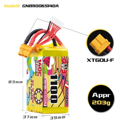 GAONENG GNB 6S 22.2V 1100mAh 140C XT60 LiPo Battery