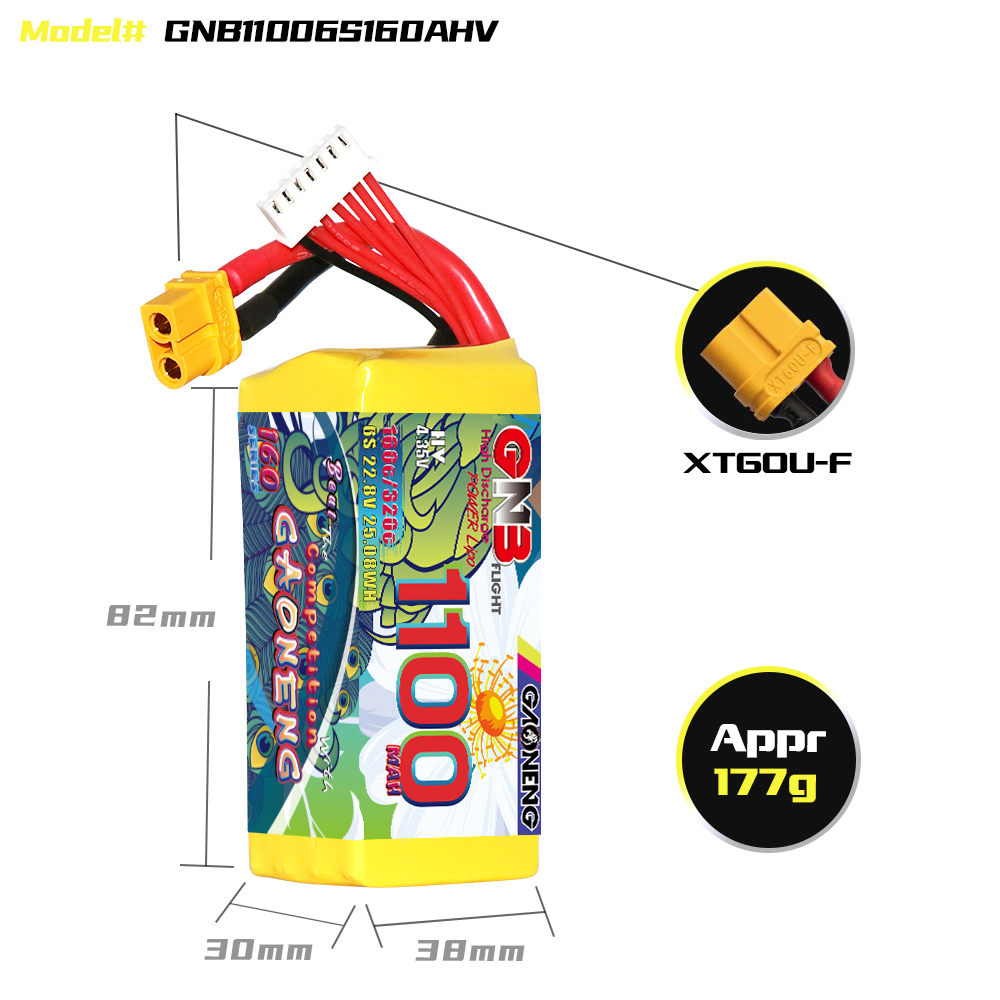 GAONENG GNB LiHV 6S 22.8V 1100mAh 160C XT60 LiPo Battery