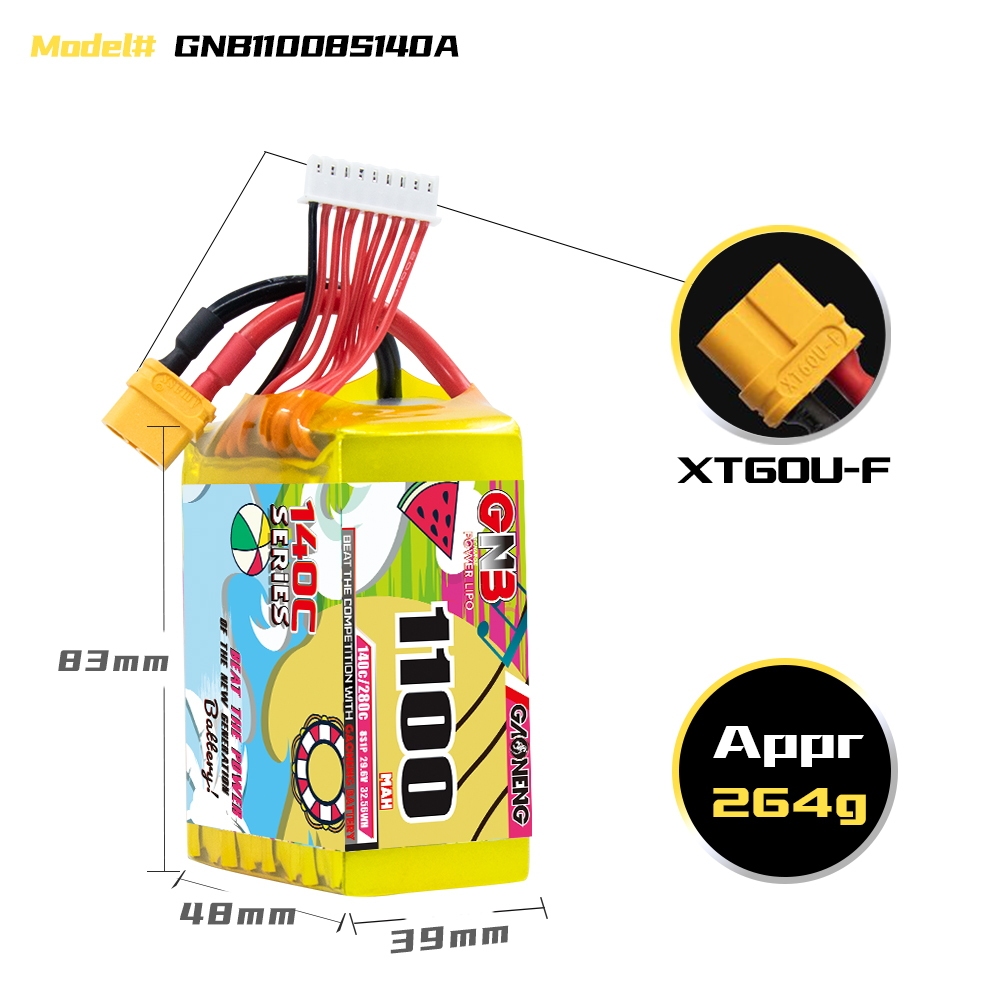 GAONENG GNB 8S 29.6V 1100mAh 140C XT60 LiPo Battery
