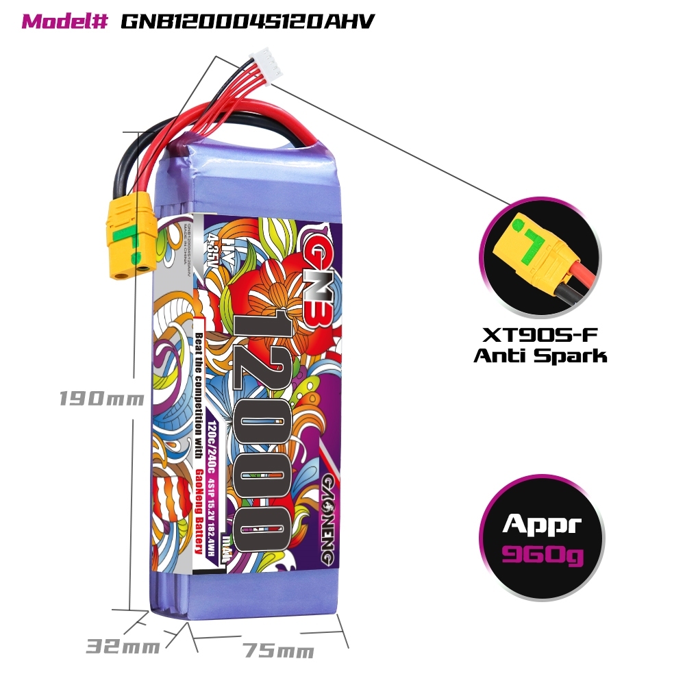 GAONENG GNB 4S 15.2V HV 12000mAh 120C RC LiPo Battery XT90S