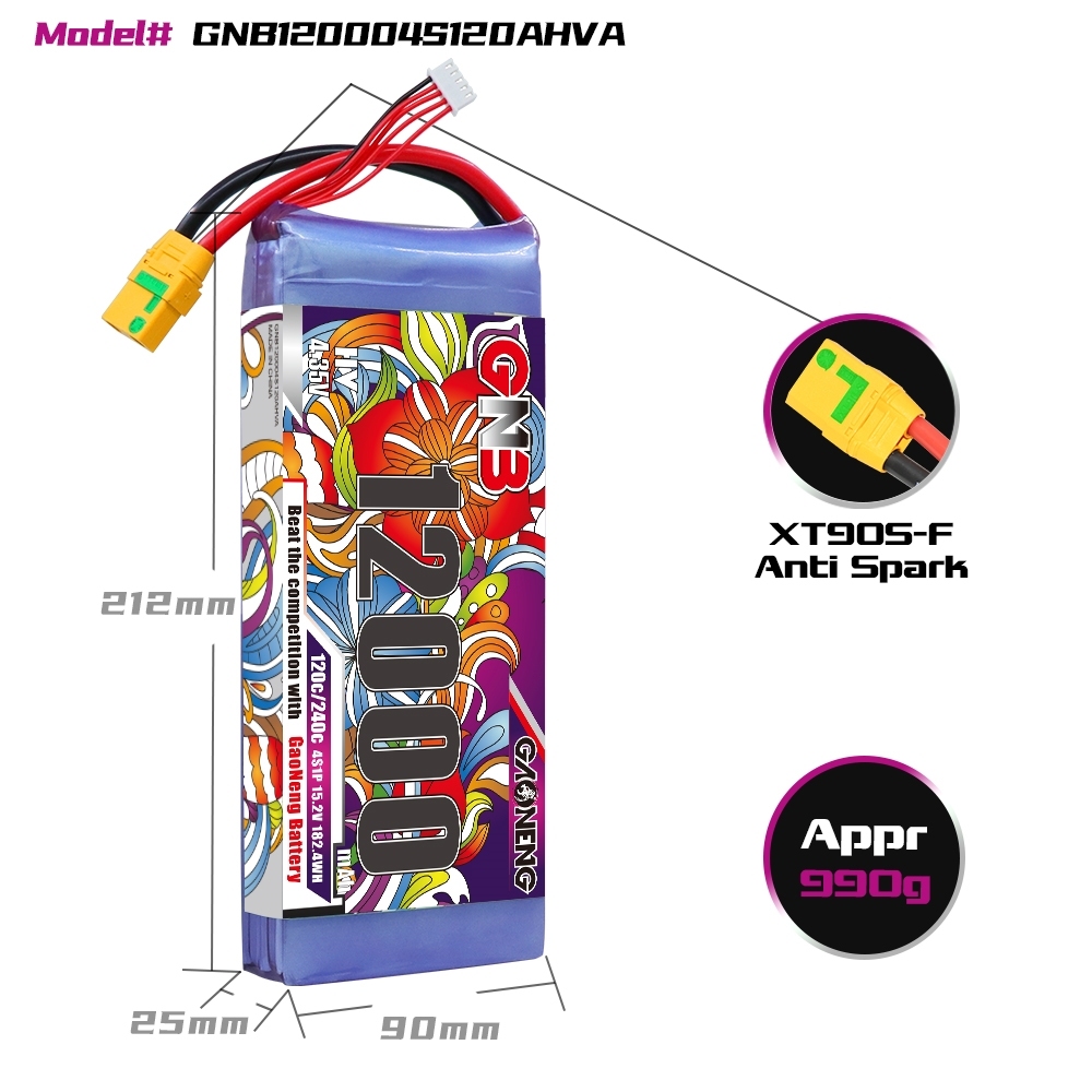 GAONENG GNB 12000mAh 4S 15.2V HV 120C RC LiPo Battery XT90S