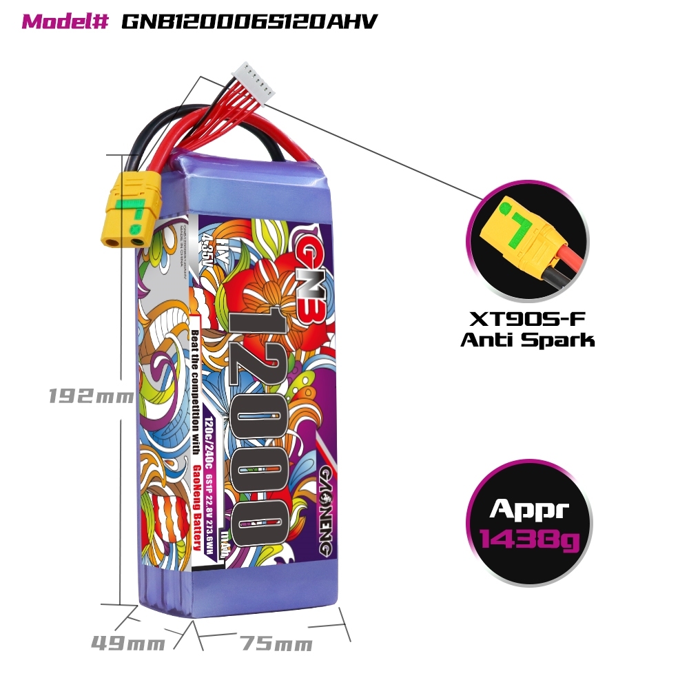 GAONENG GNB 6S 22.8V HV 12000mAh 120C RC LiPo Battery XT90S