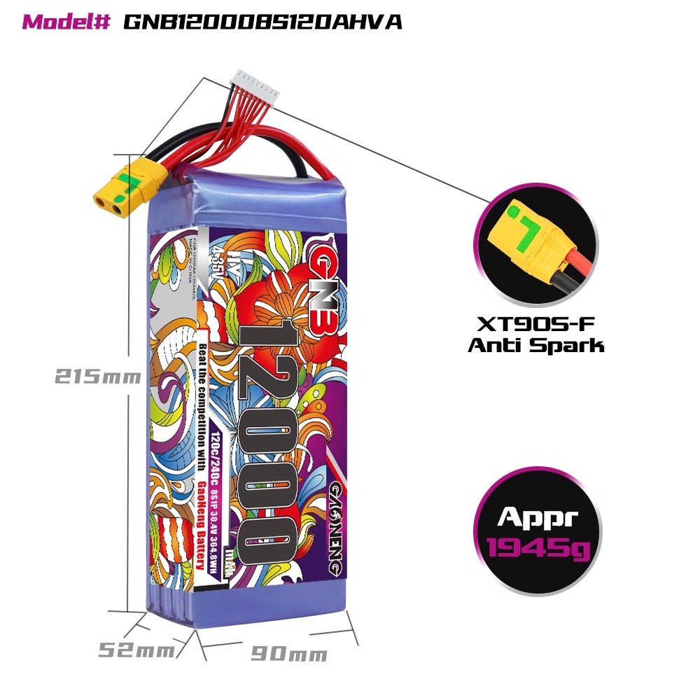 GAONENG GNB 12000mAh  8S1P 30.4V HV 120C LiPo Battery XT90S