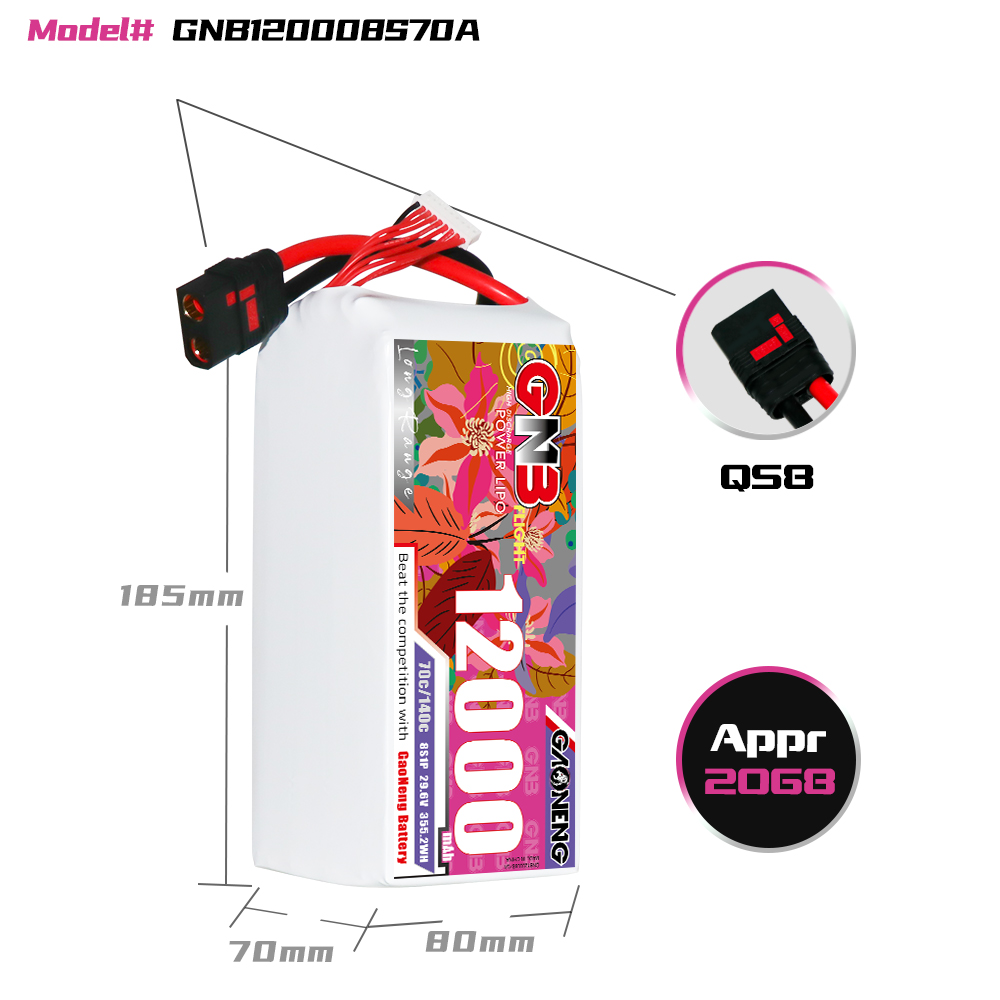 GAONENG GNB 8S1P 29.6V 12000mAh 70C RC LiPo Battery QS8