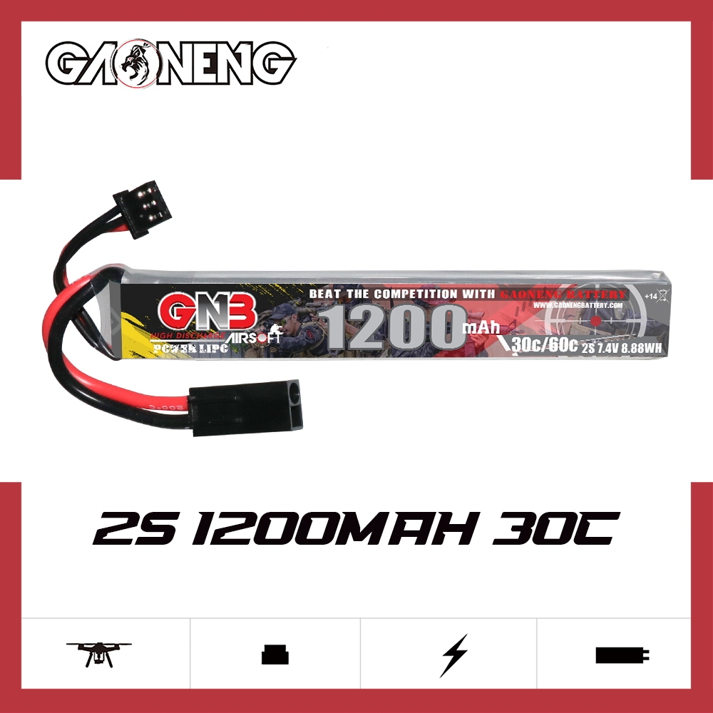2PCS - GAONENG GNB 2S 7.4V 1200mAh 30C Mini Tamiya LiPo Battery for AirSoft