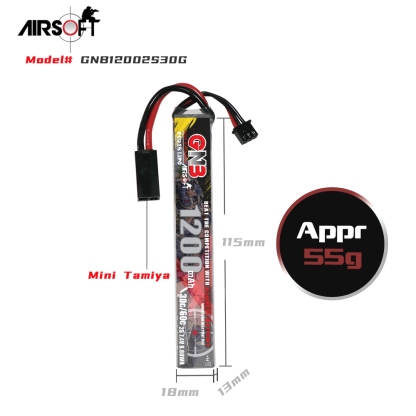 2PCS - GAONENG GNB 2S 7.4V 1200mAh 30C Mini Tamiya LiPo Battery for AirSoft