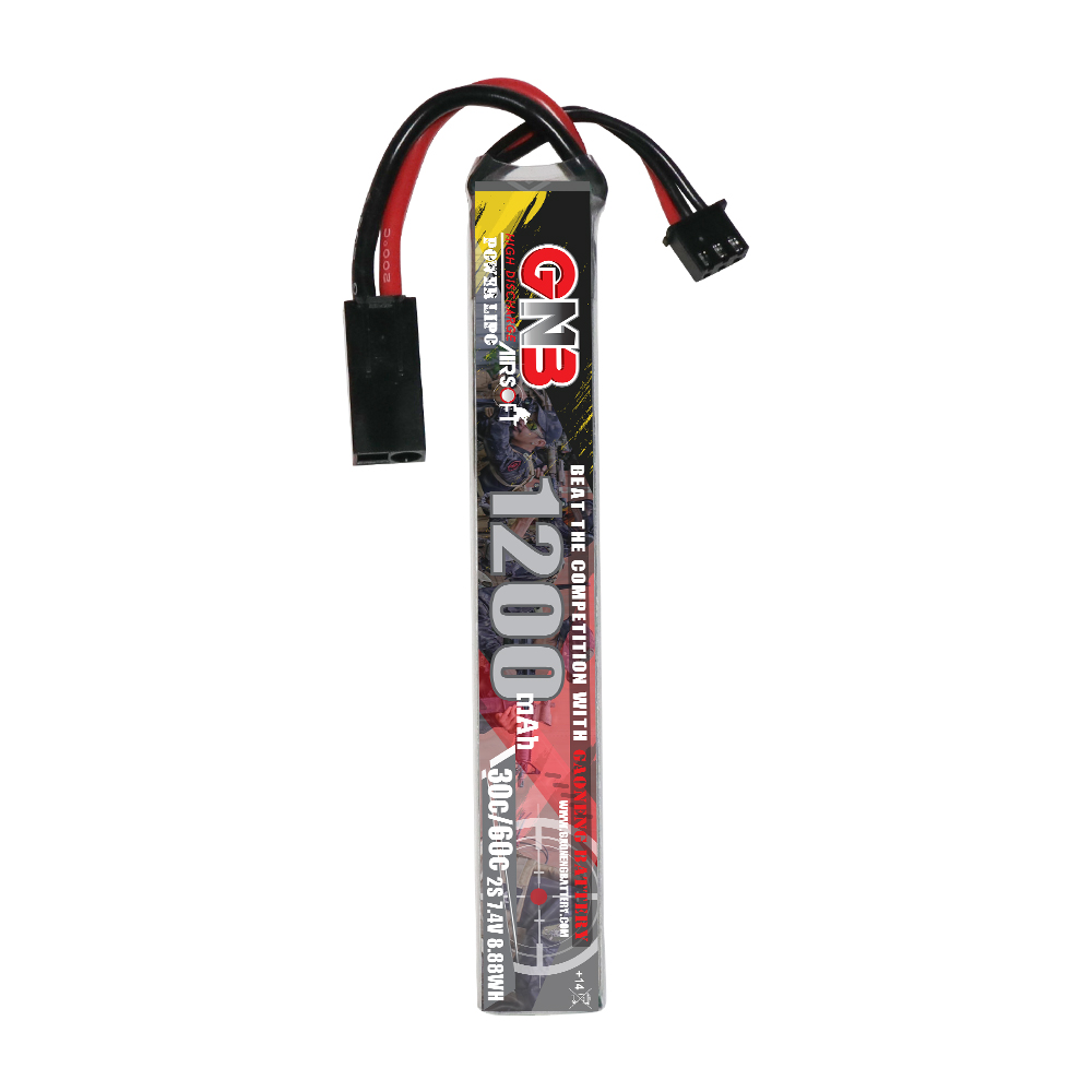2PCS - GAONENG GNB 2S 7.4V 1200mAh 30C Mini Tamiya LiPo Battery for AirSoft