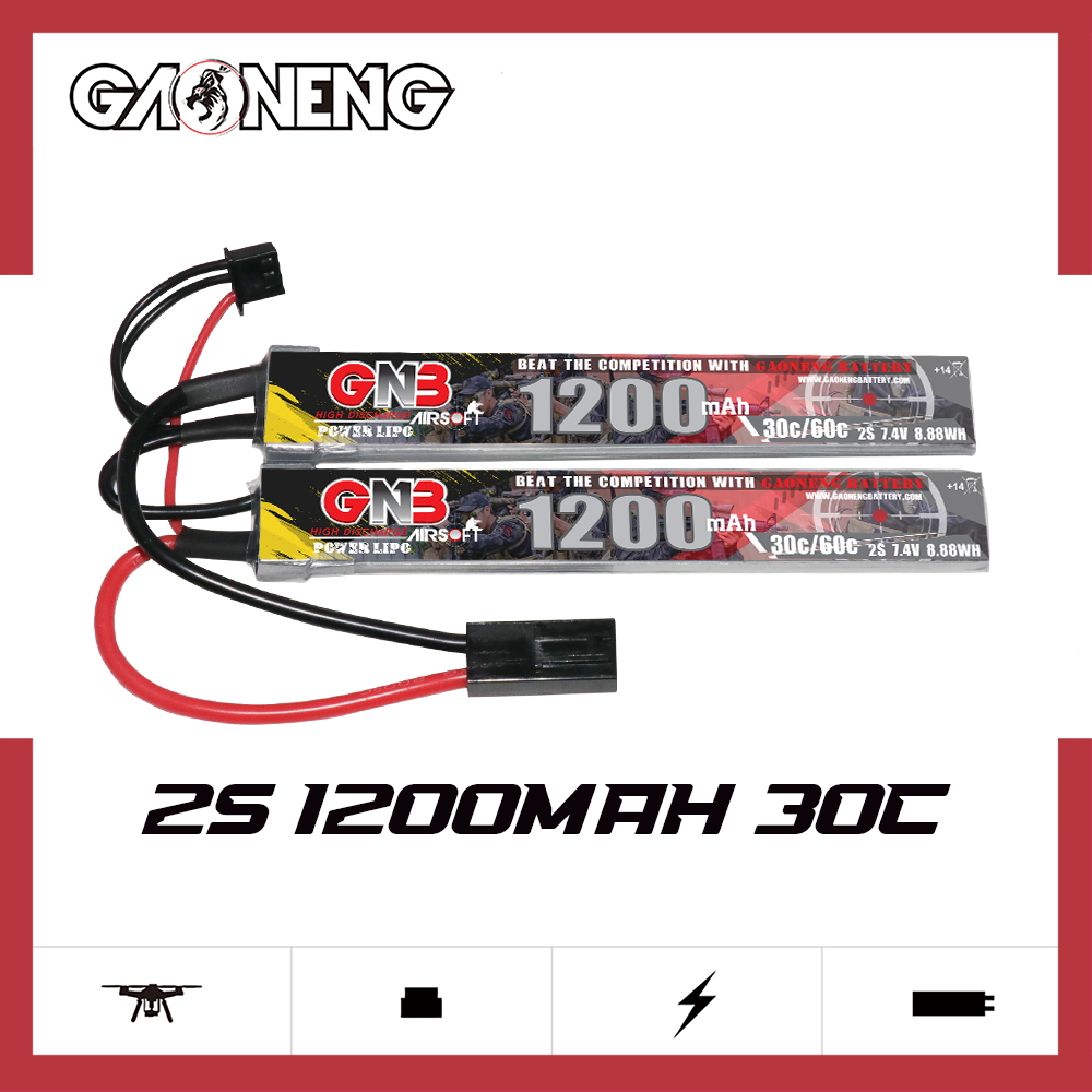 2PCS - GAONENG GNB 2S 7.4V 1200mAh 30C Mini Tamiya 2 Cells LiPo Battery for AirSoft