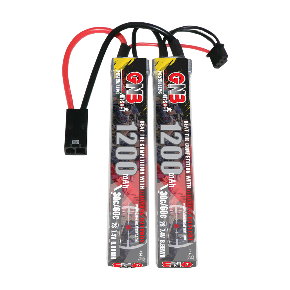 2PCS - GAONENG GNB 2S 7.4V 1200mAh 30C Mini Tamiya 2 Cells LiPo Battery for AirSoft
