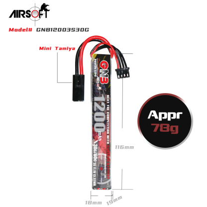 2PCS - GAONENG GNB 3S 11.1V 1200mAh 30C Mini Tamiya LiPo Battery for AirSoft