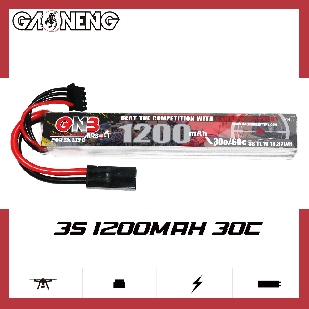2PCS - GAONENG GNB 3S 11.1V 1200mAh 30C Mini Tamiya LiPo Battery for AirSoft