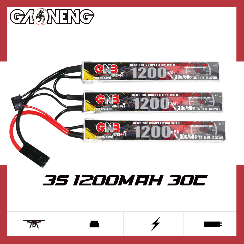 2PCS - GAONENG GNB 3S 11.1V 1200mAh 30C Mini Tamiya 3 Cells LiPo Battery for AirSoft