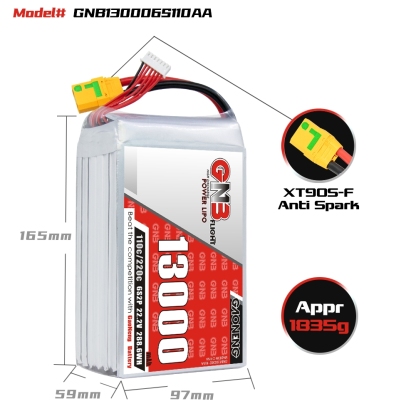 GAONENG GNB 6S 22.2V 13000mAh 13AH 110C RC LiPo Battery XT90S Anti Spark