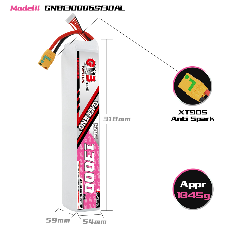 GAONENG GNB 6S 22.2V 13000mAh 130C RC LiPo Battery XT90S Anti Spark
