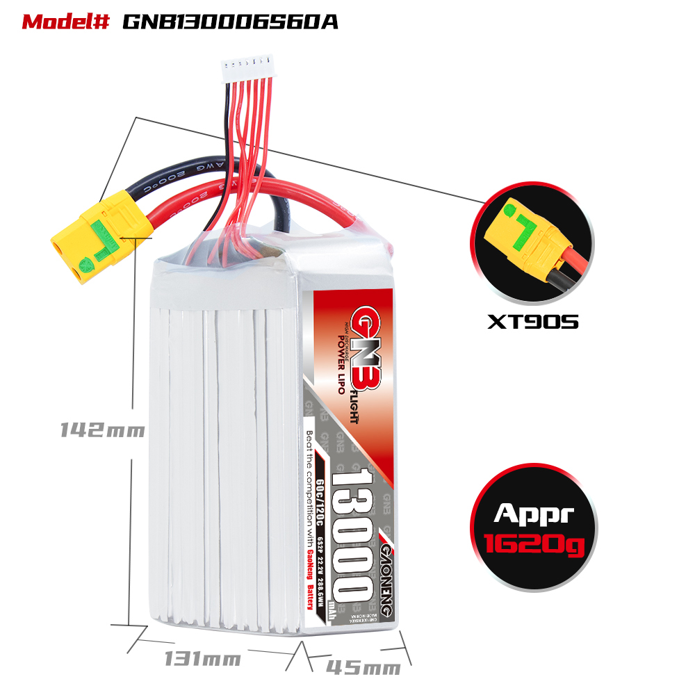 GAONENG GNB 6S 22.2V 13000mAh 60C RC LiPo Battery XT90S Anti Spark
