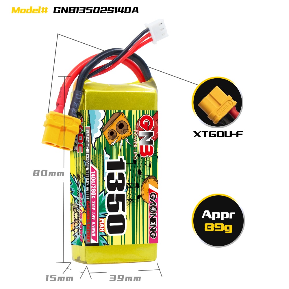 GAONENG GNB 2S 7.4V 1350mAh 140C XT60 LiPo Battery