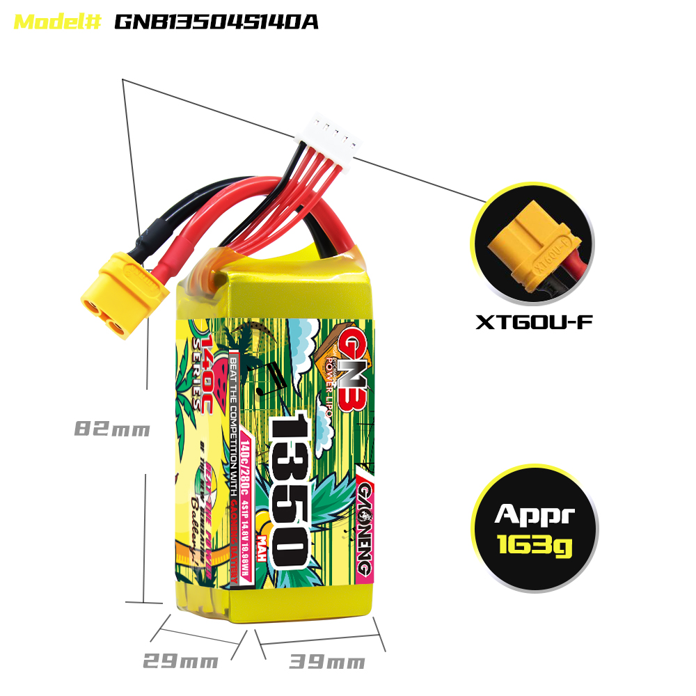 GAONENG GNB 4S 14.8V 1350mAh 140C XT60 LiPo Battery