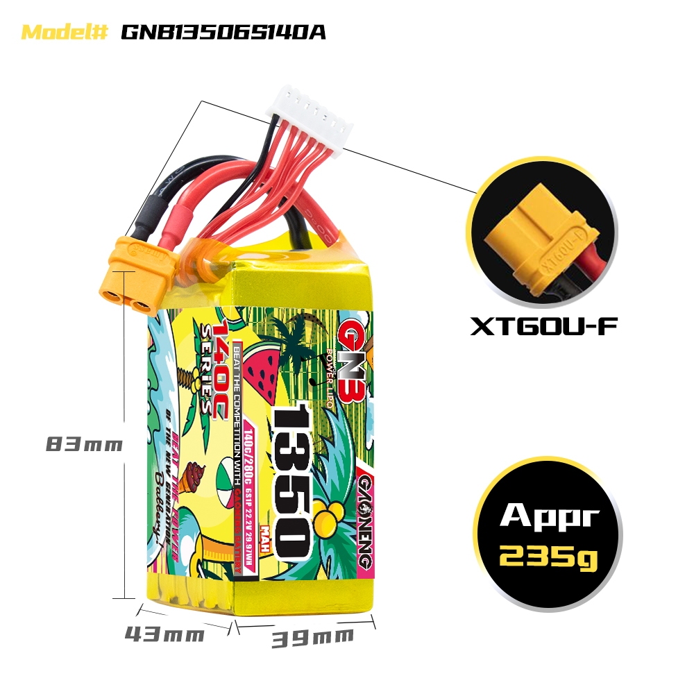 GAONENG GNB 6S 22.2V 1350mAh 140C XT60 LiPo Battery