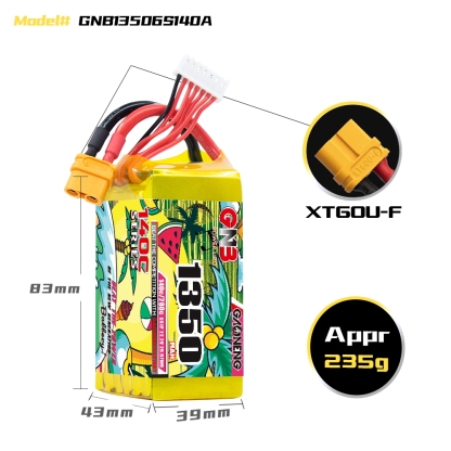 GAONENG GNB 6S 22.2V 1350mAh 140C XT60 LiPo Battery