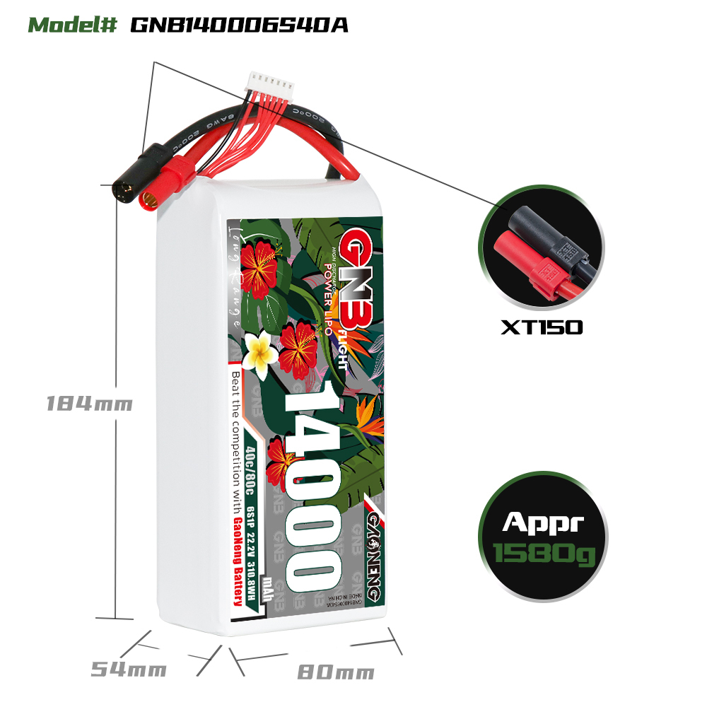 GAONENG GNB 6S1P 22.2V 14000mAh 40C RC LiPo Battery XT150