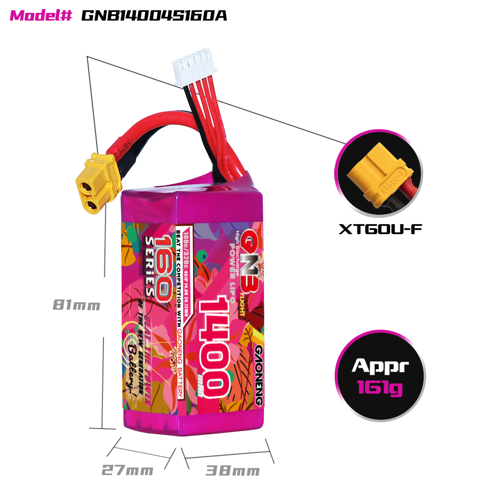 GAONENG GNB 4S 14.8V 1400mAh 160C XT60 LiPo Battery