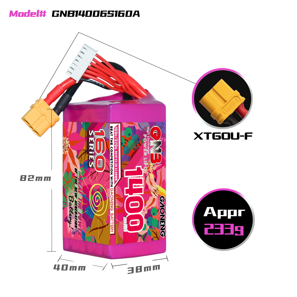 GAONENG GNB 6S 22.2V 1400mAh 160C XT60 LiPo Battery