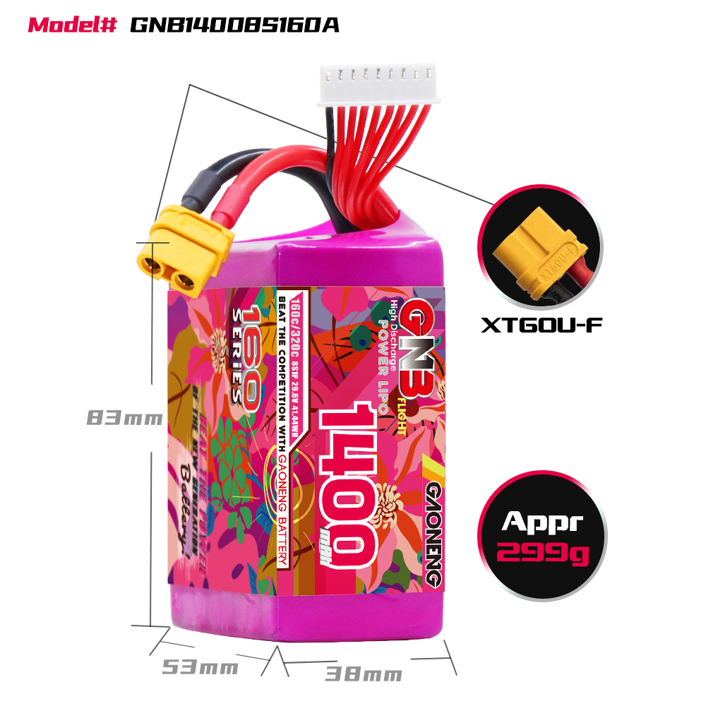 GAONENG GNB 8S 29.6V 1400mAh 160C XT60 LiPo Battery