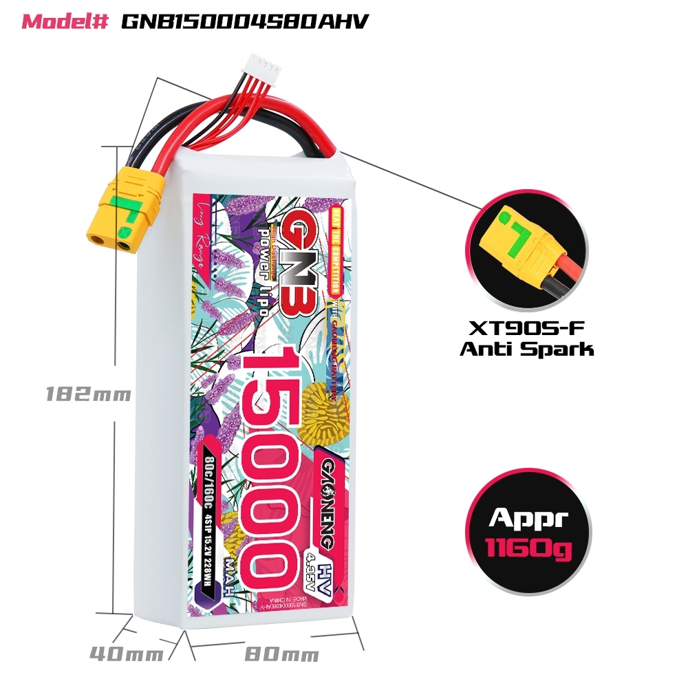 GAONENG GNB 4S 15.2V HV 15000mAh 80C RC LiPo Battery XT90S