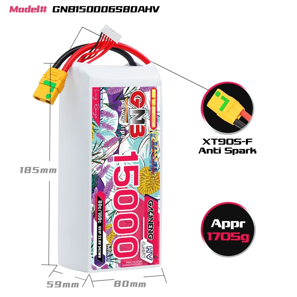 GAONENG GNB 6S 22.8V HV 15000mAh 80C RC LiPo Battery XT90S