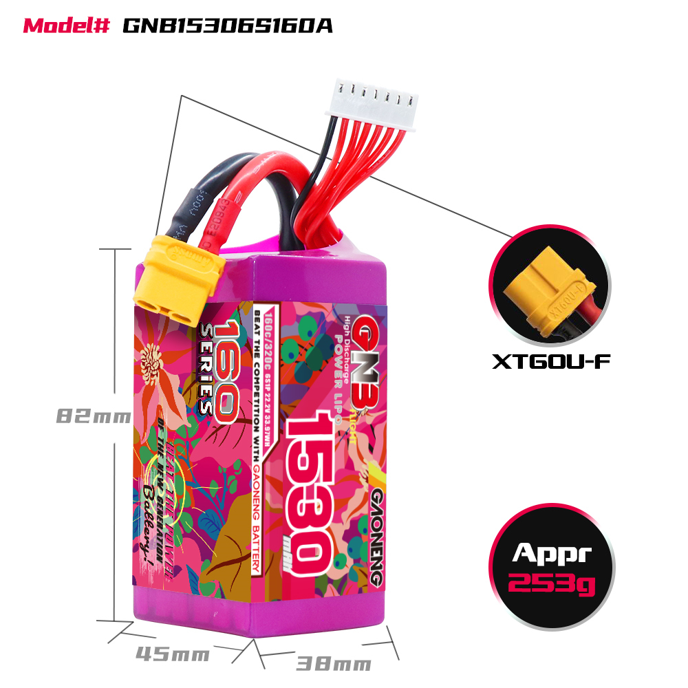GAONENG GNB 6S 22.2V 1530mAh 160C XT60 LiPo Battery